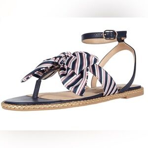 Jack Rogers Striped Bow Sandals in Navy and Gold